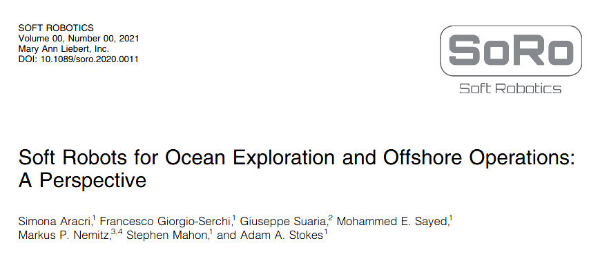 SimonaAracri's tweet photo. Thrilled to share our paper: #SoftRobots for #Ocean #Exploration and #Offshore Operations: A Perspective https://t.co/esx8jkWQCs
Humbled to work with an awesome group F. Giorgio-Serchi, @Giuseppe_Suaria @MohammedESayed7  @StiofanOMathuna @markusnemitz  @adamastokes @ORCA_Hub https://t.co/wLqBD2fCg5