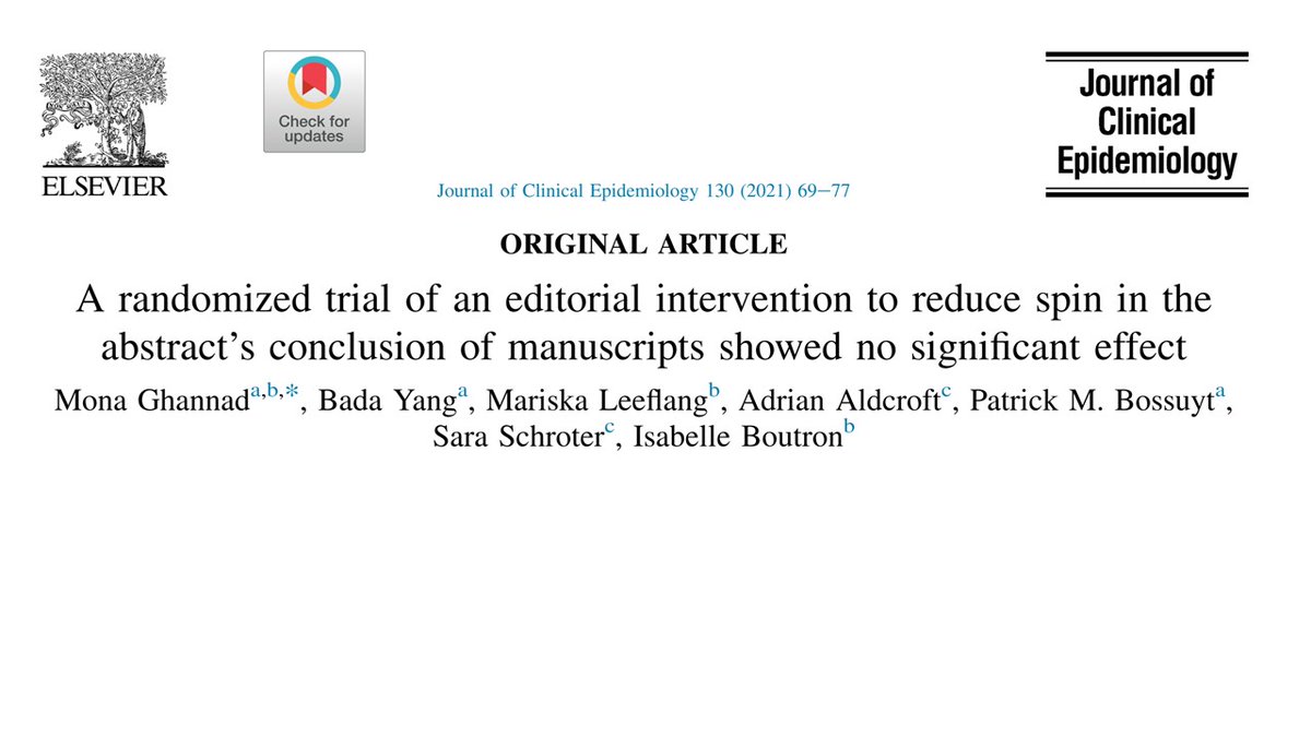Interesting and relevant research. Makes the evidence base for #ResearchIntergrity and #OpenScience stronger. A pity that little effect was found.
<a href="/mlrethlefsen/">Melissa Rethlefsen</a> <a href="/SaraSchroter/">Sara Schroter</a> <a href="/leeflang_m/">Mariska Leeflang</a> <a href="/pmmbossuyt/">Patrick Bossuyt</a> <a href="/MonaGhannad/">Mona Ghannad</a>