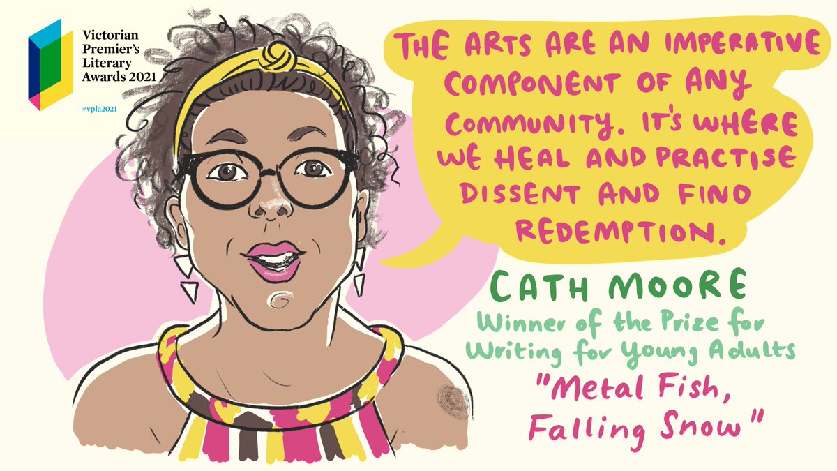 For Metal Fish, Falling Snow ( @text_publishing), Cath Moore is awarded the Prize for Writing for Young Adults.  #vpla2021