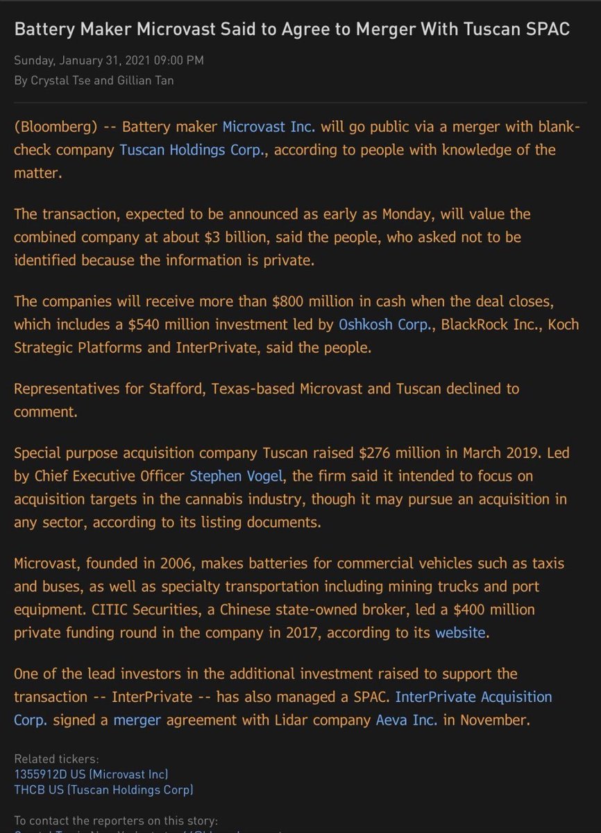 JuniorTrading1's tweet photo. $THCB new news out Merger with MicroVast from Bloomberg

The group I'm in has 8000+ people if your looking to come
https://t.co/9x9aw0zqT3 https://t.co/TmMRgVI1Yn
