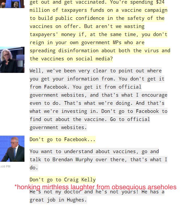 the humourless dig at Laura Tingle which nevertheless prompted great chortling because the room was packed with those types who *always* laugh heartily when the boss tries and fails to be funny.