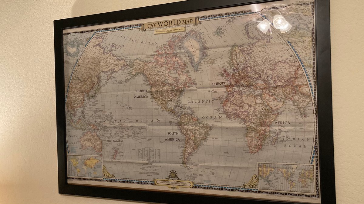 thielwx's tweet photo. Decided to frame the two coolest maps I own and am really happy. USA (1940) and world (1951) #MapFun https://t.co/bF9uhV3Qng