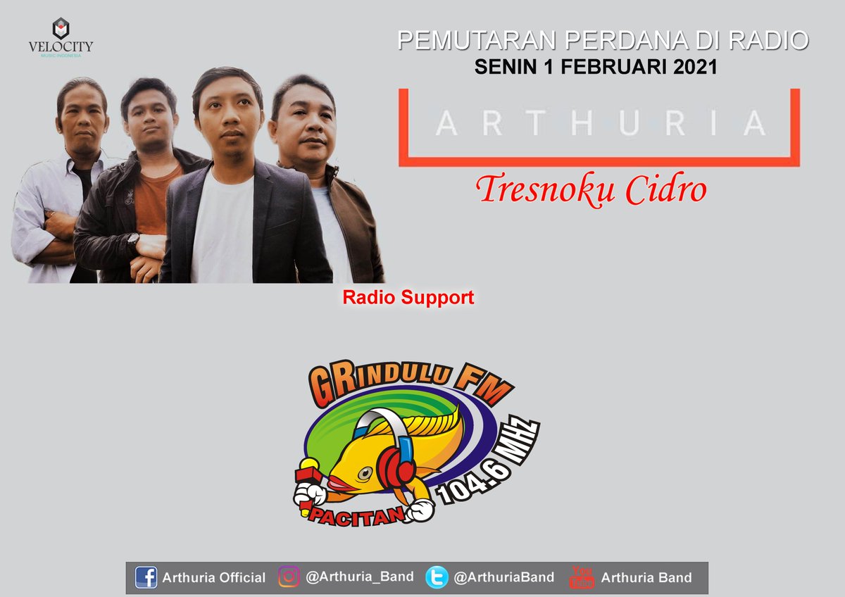 RadioGrindulufm's tweet photo. #NEWRELEASE #FRESHSINGLE #PEMUTARANPERDANA

>> @ArthuriaBand - Tresnoku Cidro
Label : @Velocitymusicid 

Jangan lupa request &amp; dengarkan selalu lagu barunya di Program acara #LANGSIR #LANGGAMPESISIR

#MD @DewiqAriyani https://t.co/YsO6gUaRJK