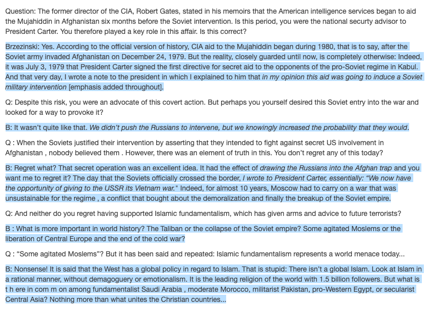 Let's see what's this about Arsalai and the Mujahideen.To be clear, we're talking about the US-backed terrorist group which Brzezinski called "some agitated moslems" he used as bait to take down the USSR.Deja vu? https://dgibbs.faculty.arizona.edu/brzezinski_interview https://mobile.twitter.com/mharsalai/status/1356089887955460096