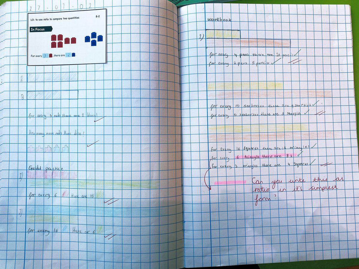 RebekahKirman's tweet photo. Marking books made easier when the children try so hard 😍 @mathsnoproblem #ratio #beginnerbook ✏️ 📖 https://t.co/sV3J0A7JtB