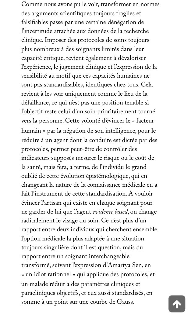 L’industrie promeut la «Evidence Based Medecine» (EBM) conçue pour éclairer les médecins dans leurs prises de décision, et devenue une méthode contribuant à la standardisation de la pratique médicale, et à la déshumanisation de la relation soigné/soignant. https://laviedesidees.fr/L-humain-face-a-la-standardisation-du-soin-medical.html