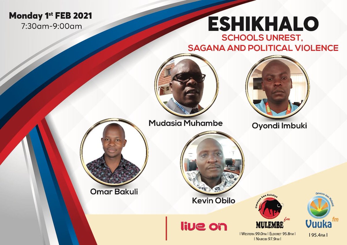 #Eshikhalo7:30am... Je walimu wajihami kwa bunduki shuleni kumaliza uhuni shuleni? <a href="/Mulembe_FM/">MulembeFM</a>  <a href="/ObiloKevin/">Kevin Obilo</a> <a href="/ObiloKevin/">Kevin Obilo</a>