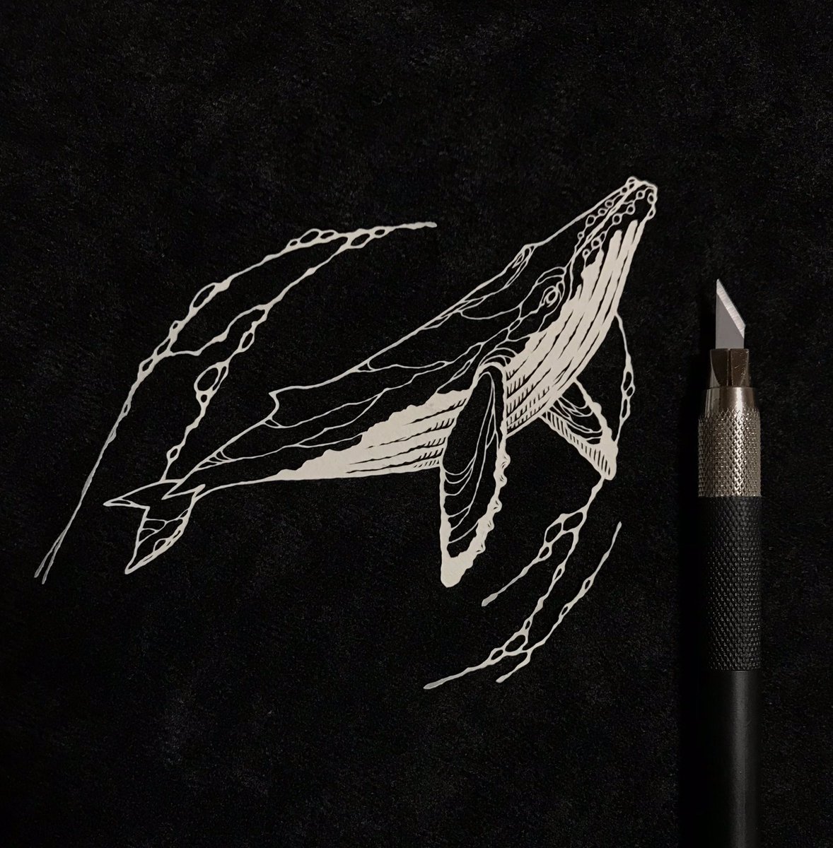 #見た人もなにか無言でクジラあげる 
#切り絵

クジラも切ってた 