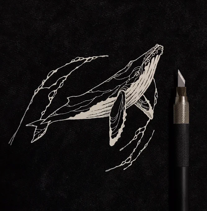 #見た人もなにか無言でクジラあげる 
#切り絵

クジラも切ってた 
