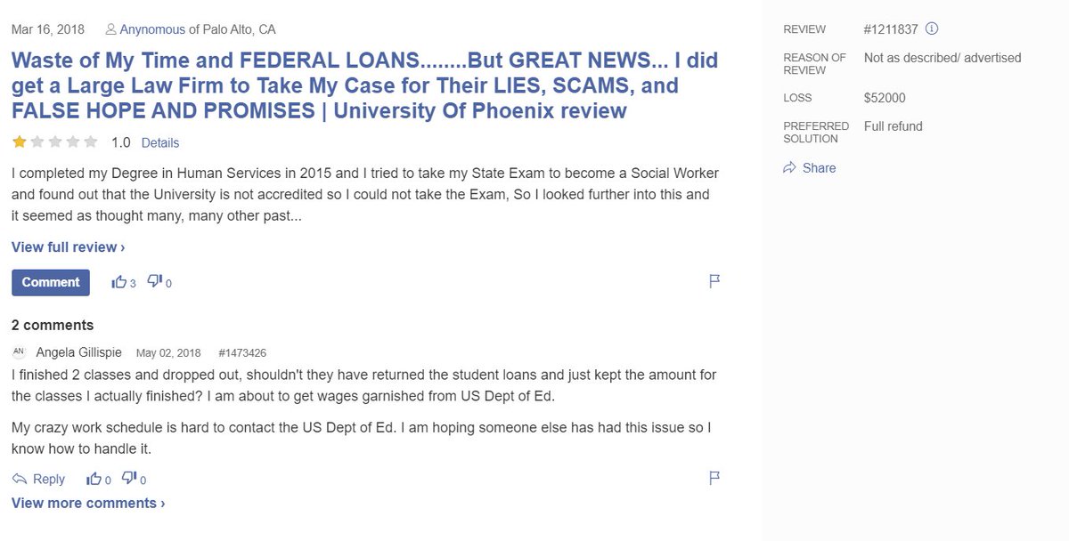L5Research's tweet photo. Read what people said about their experience with the University of Phoenix for-profit #colleges.   #StudentLoans  #HigherEd
Source: https://t.co/aU9d9UF9kf
More reviews at https://t.co/KmbZfHCkqD https://t.co/SrID0bk847