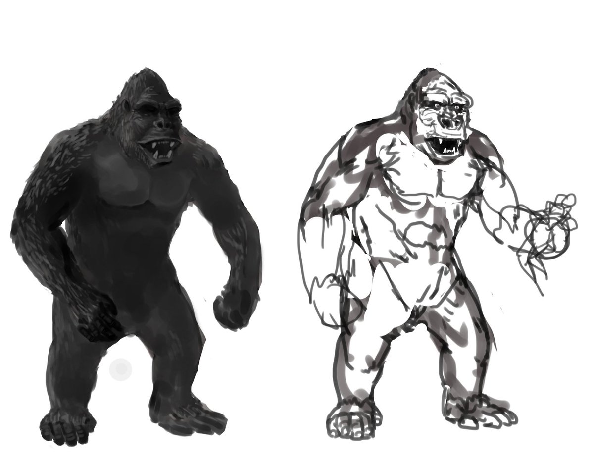 Ultra Taf Twitterissa 最近の進捗です ガボラは未完成です しかも 二足直立のガボラはまだラフの状態です 初代 キングコングも未完成です 髑髏島時期のキングコングの身長と外見はニューヨークにいた時と違うですね ですから もう一つニューヨークバージョン