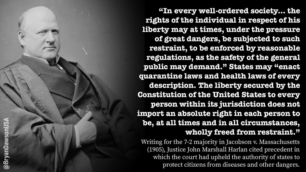 FINAL Hint:States have right to “enact quarantine laws and health laws. The liberty secured by the Constitution...does not import an absolute right in each person to be, at all times and in all circumstances, wholly freed from restraint.” #coronavirus  #COVID19  #StumpARepublican