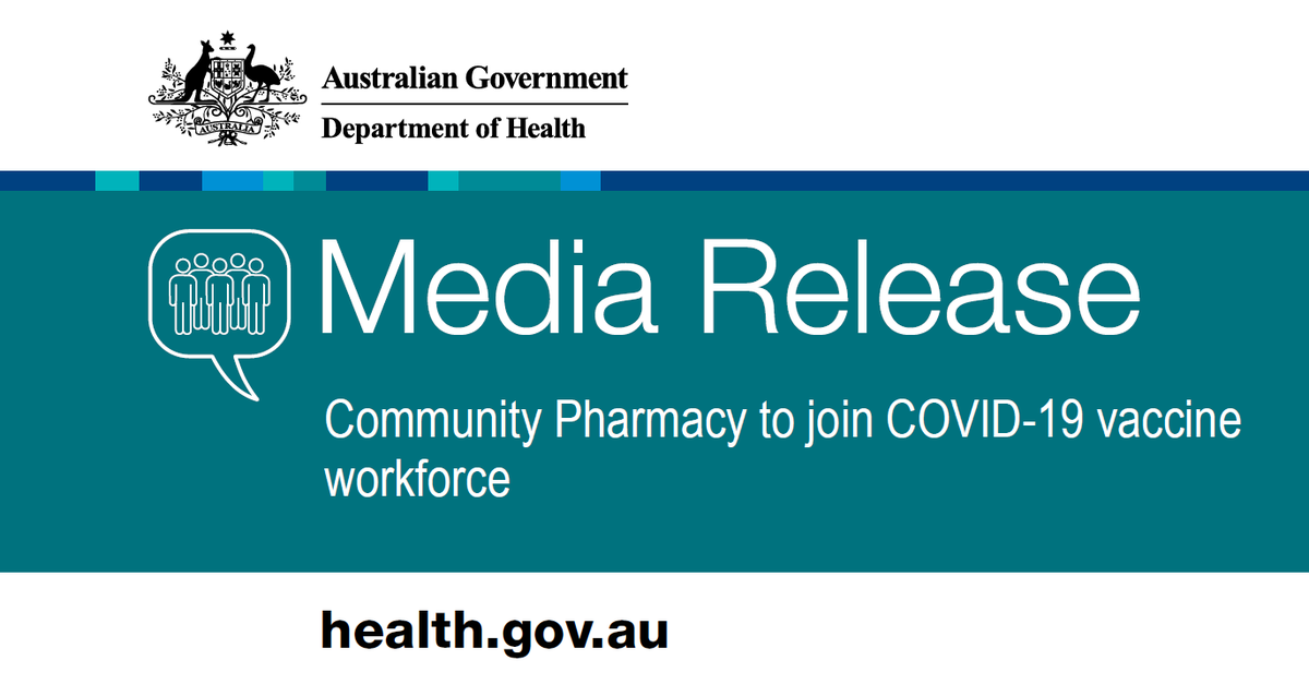healthgovau's tweet image. [NEWS] Community pharmacies around Australia are being invited to join the nation-wide effort to administer the COVID-19 vaccine to millions of Australians over the coming months. More: health.gov.au/ministers/the-…