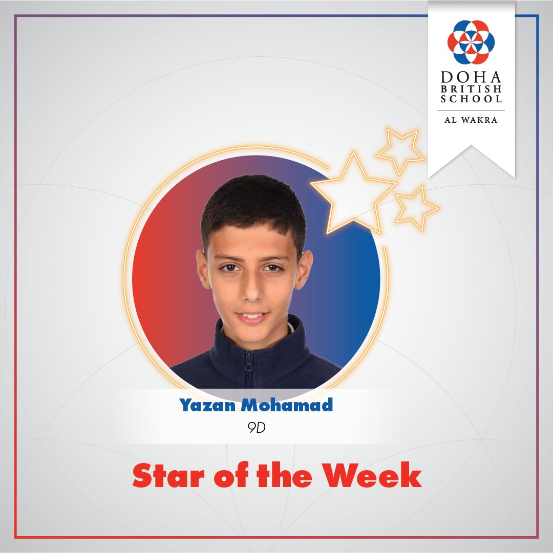 DBSWakra's tweet image. This week&apos;s Secondary star of the Week is Yazan Mohamad 9D for his impeccable manners and constant hard work. Well done Yazan! #DBSWakra