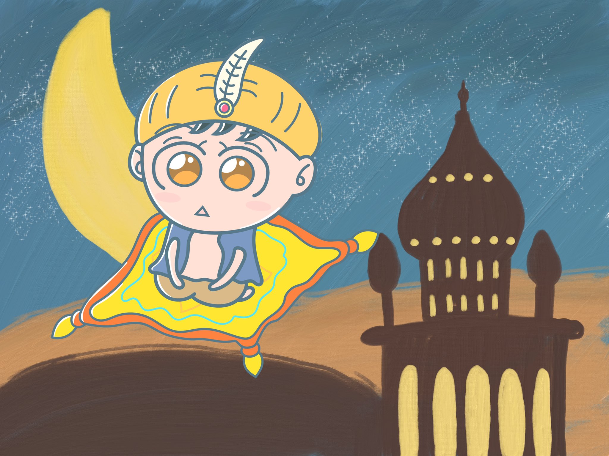 Twitter 上的 Aki こちらは趣味垢でーす 魔法のじゅうたんに乗りながら夜の街を巡るアラビアン少年 イラスト イラストレーター ファンタジー かわいいイラスト 絵描きさんと繫がりたい イラスト好きな人と繋がりたい みんなで楽しむtwitter展覧会 T Co