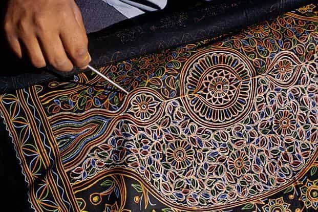 ROGAN ART: GUJARATRogan is a form of textile painting which uses a rich, brightly coloured paint made from castor oil and natural colors. The term Rogan means ‘Oil-based’ in Persian. Initially Rogan Art was sustained by local animal herder families and farming communities.