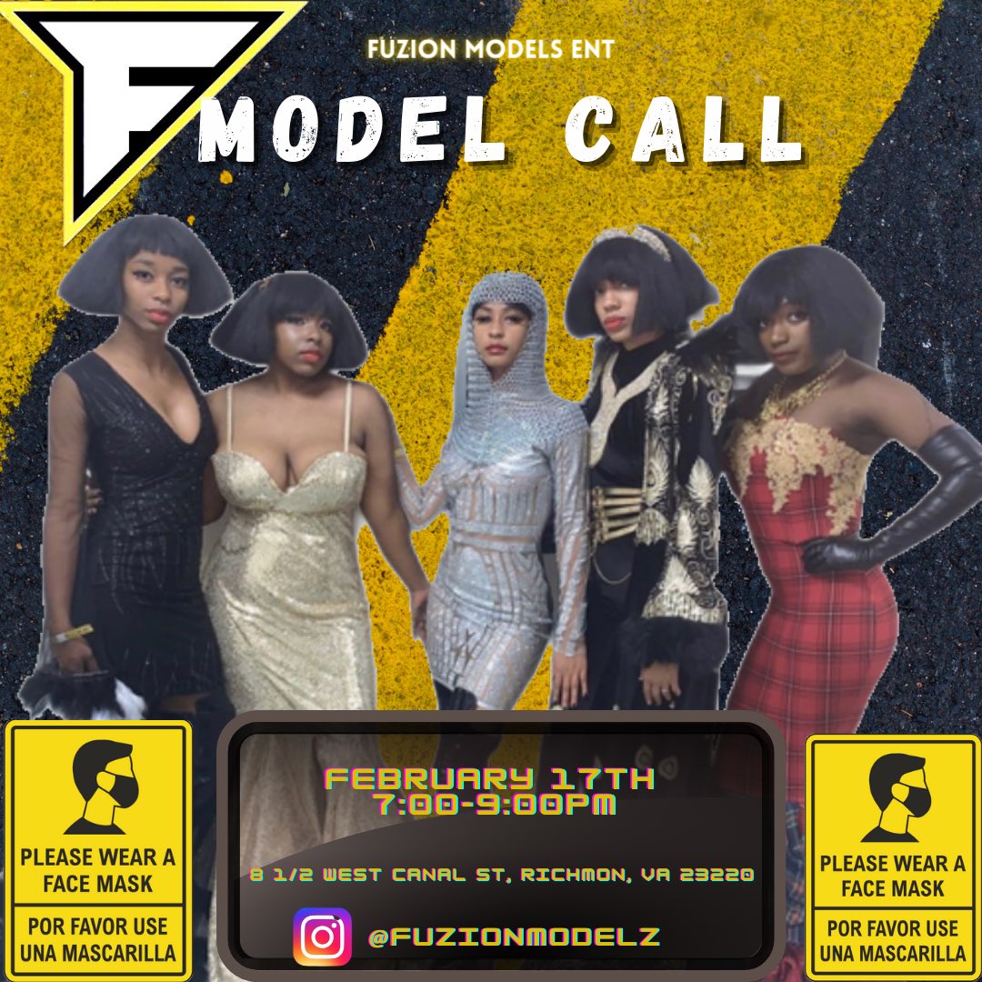 fuzionmodelsent's tweet photo. Wondering what it’s like to walk &amp; perform with some of the VCU’s BEST Modeling org⁉️
Come to our 👉🏾Auditions 👈🏾
📆Tuesday, February 17 at 7:00pm
📍8 1/2 West Canal St, Richmond, Virginia 23220

👔All Black Attire
Ladies bring your heels 👠
Fellas hard bottom shoes 👞 https://t.co/1TiPxhwHxD