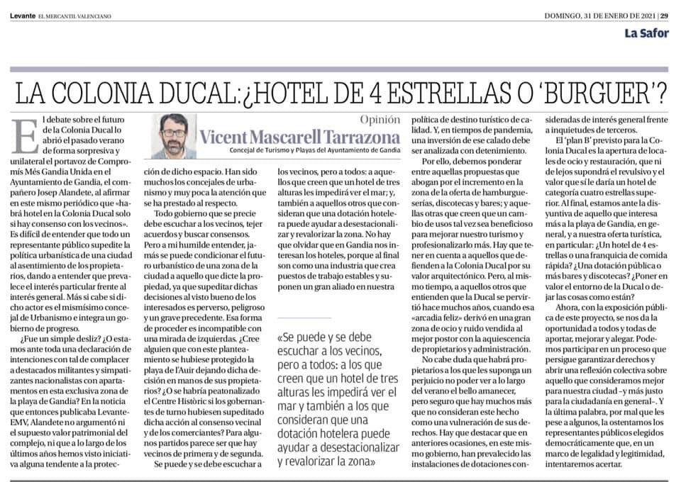 vicentmascarell's tweet photo. Ayer publiqué en el @levanteemv opinión sobre el debate abierto sobre el futuro de La Ducal y la playa de Gandia #gandia #gandiabrilla #laducal #hotel #buguer #turismo https://t.co/3sm6sfaCUl https://t.co/gQDsAiqPmB