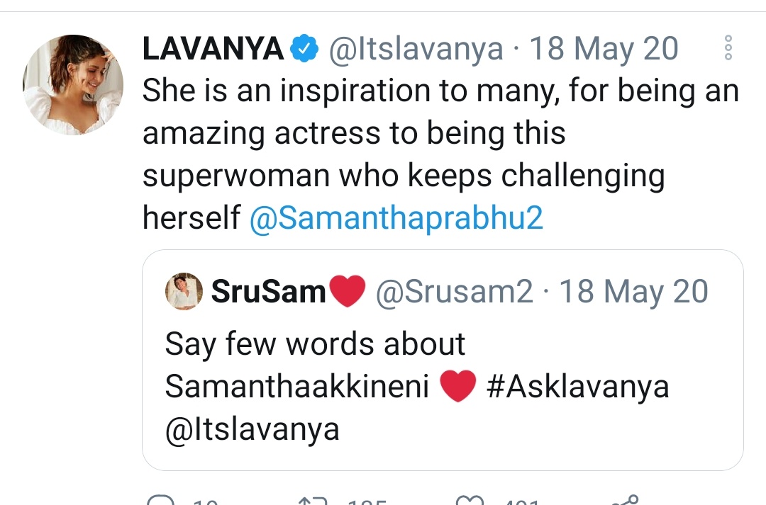  #LavanyaTripathi about  @samanthaprabhu2  #SamanthaAkkineni 