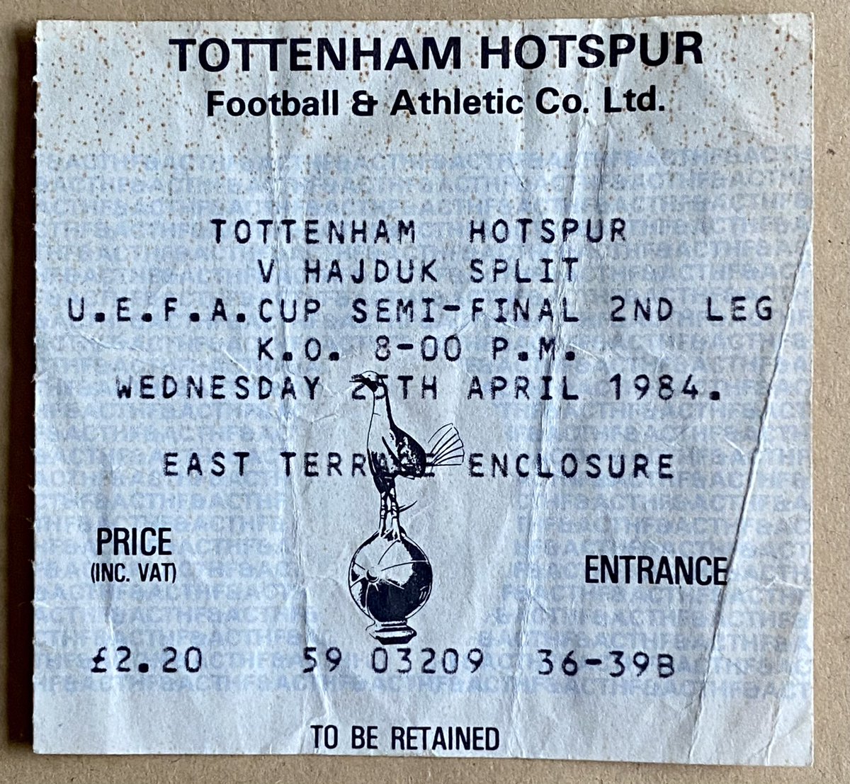 At a time when we all need a positive memory. 25 April 1984 Spurs 1 Hajduk Split 0 Attendance 43,969. White Hart Lane was in full voice as a Micky Hazard goal saw Spurs qualify for the UEFA Cup Final. Brussels here we come in our thousands. https://t.co/Myl0V5WuzR