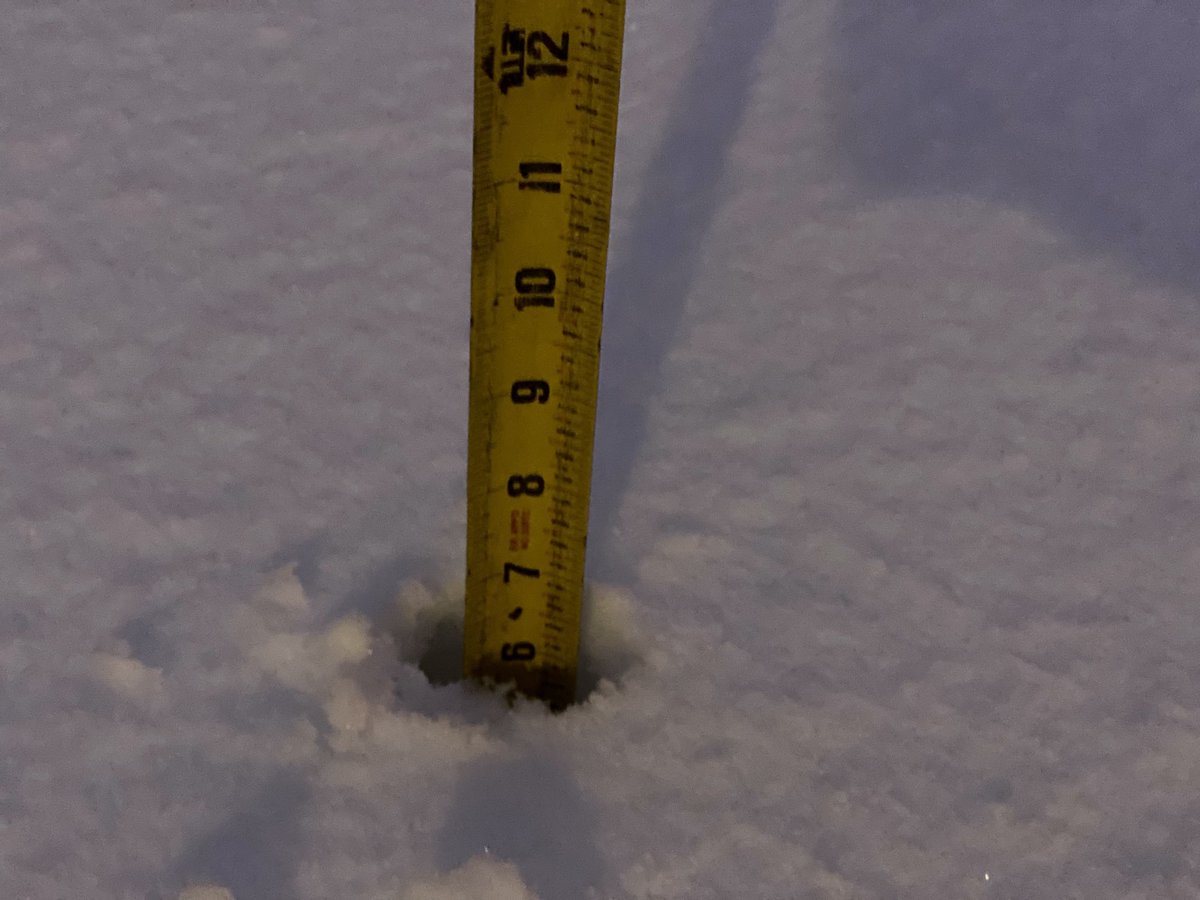 Feb 1:  my front yard measures  6 in of snow.. house faces due East and front door was tough to open w winds...!