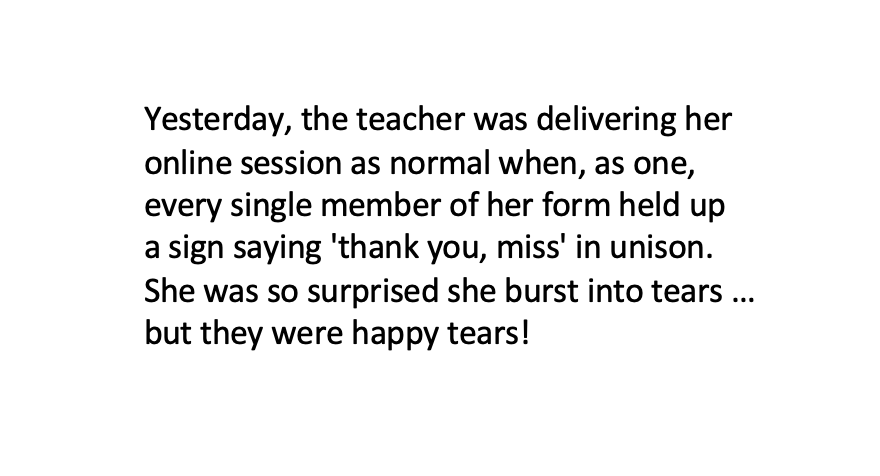 RealGeoffBarton's tweet photo. From the 'Acts of Kindness' department: over the weekend, a headteacher send me this lovely anecdote (shared with her permission) .... https://t.co/J3G5SlIkv1