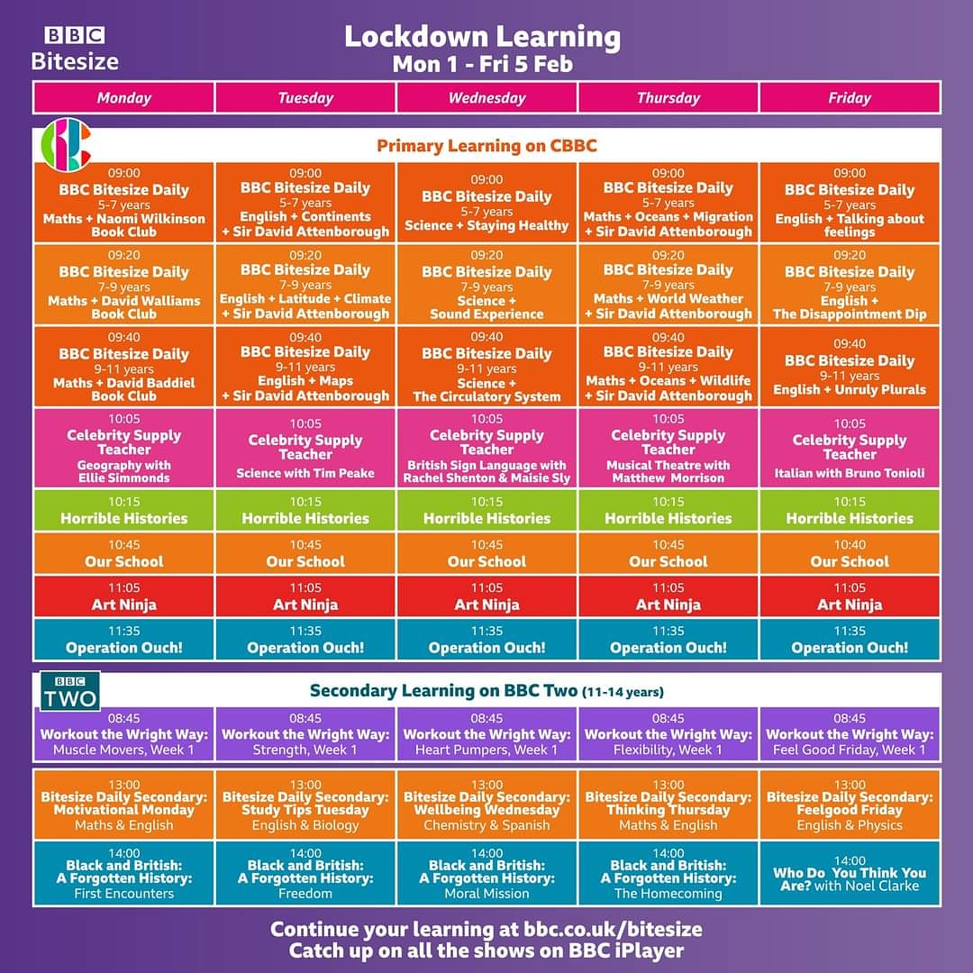 ScienceHCCS1's tweet image. Lockdown Learning Week 5 🤯 absolutely powering through this, keep up the amazing work and entries!
Here's this weeks BBC Bitesize Daily timetable, remember you can always catch up should you miss any 👍
#hccslearning #hccs #hccsscience #science #bbcbitesize #bbcbitesizedaily