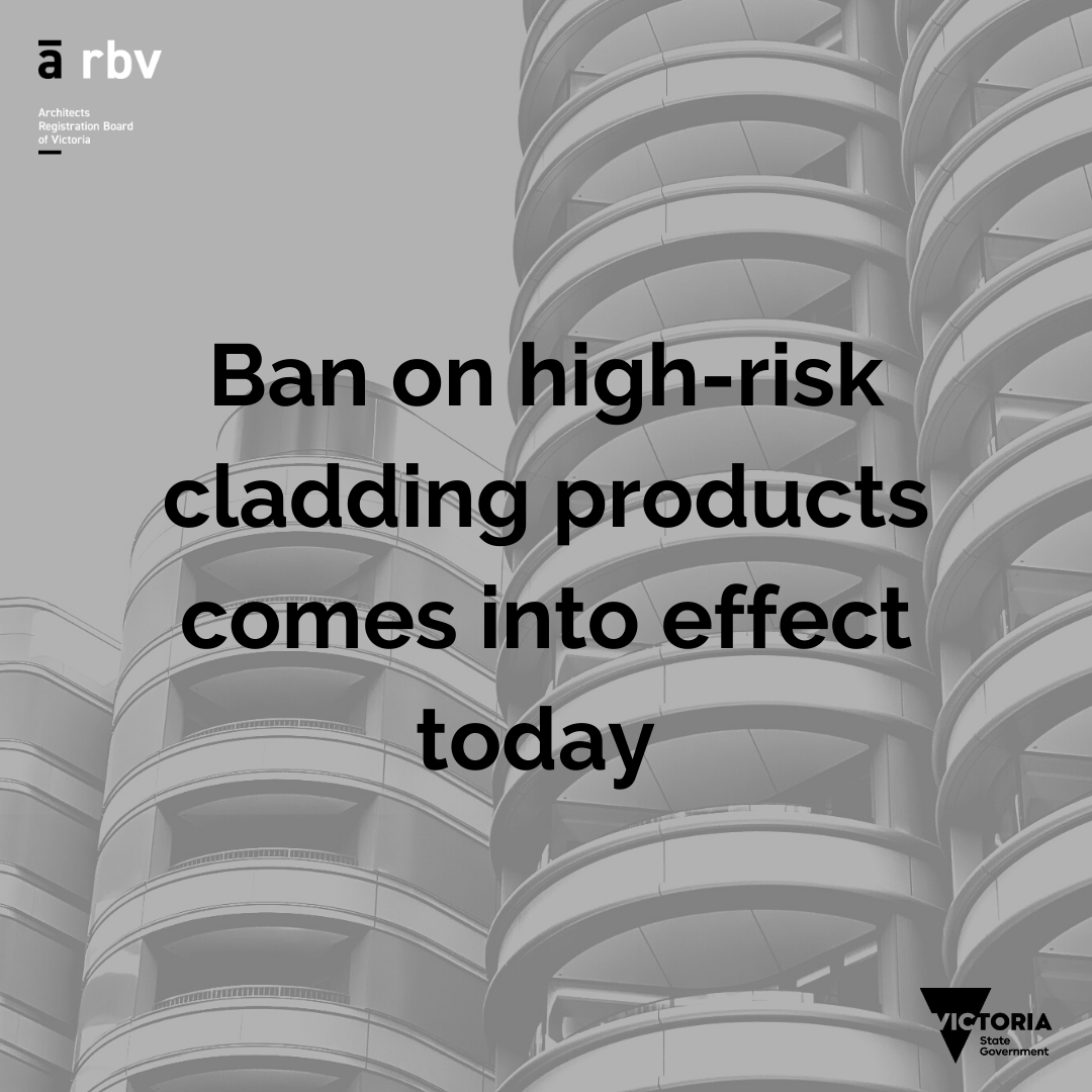 The Minister for Planning has announced a ban on high-risk cladding products on new multi-storey buildings effective 1 February 2021.
For more information visit planning.vic.gov.au/building-polic…