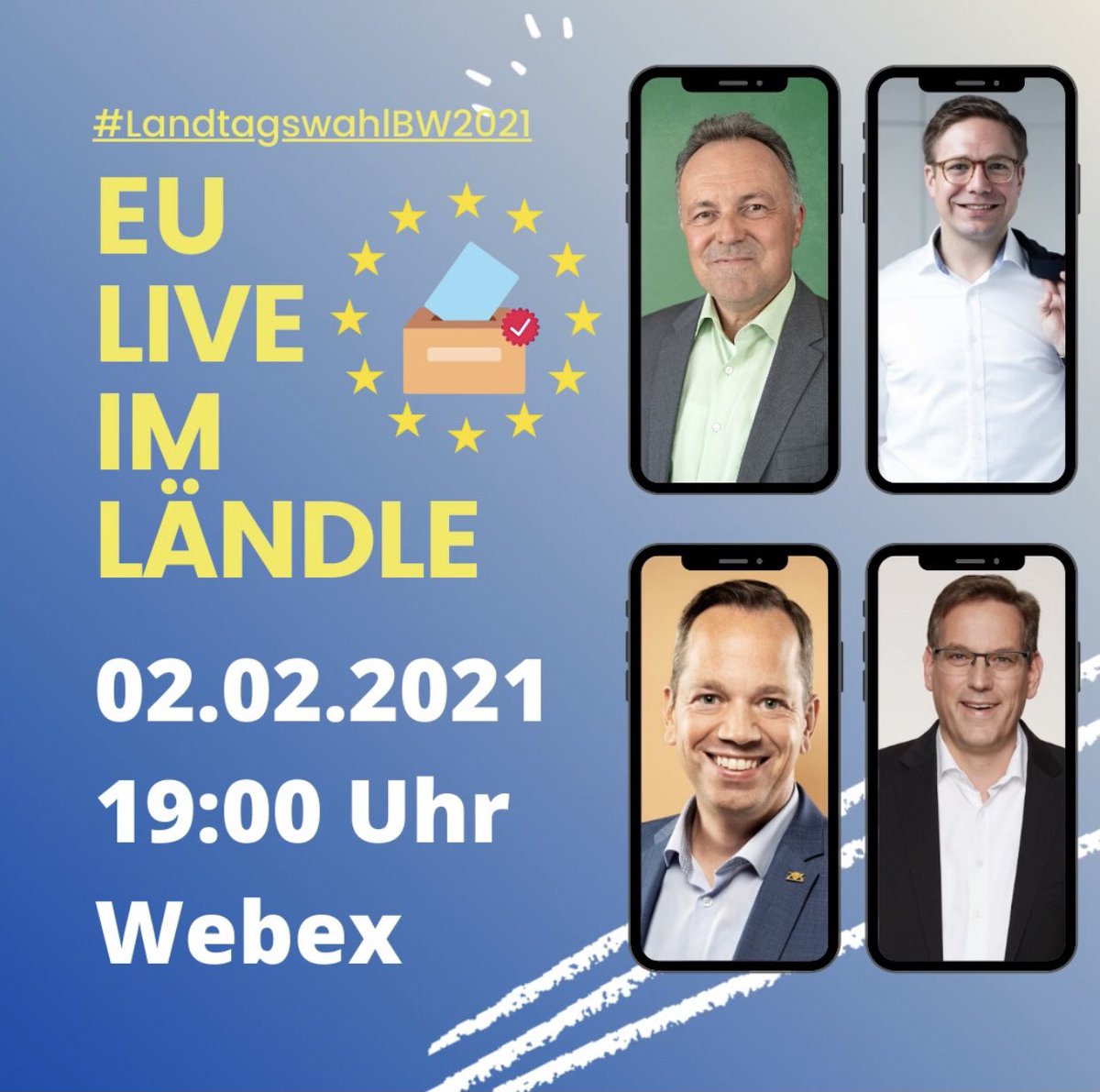 #EULiveImLändle - Wir diskutieren digital über die dt. #EURatspräsidentschaft und die Rolle Baden-Württembergs in 🇪🇺 - anlässlich der #LandtagswahlBW
mit @JoshaFrey <a href="/FabianGramling/">FABIAN GRAMLING</a> <a href="/nicolasfink_mdl/">Nicolas Fink</a> <a href="/ErikSchweickert/">Dr. Erik Schweickert</a> oder als Live-Stream auf Facebook!
Link auf Insta: @jef_bawue