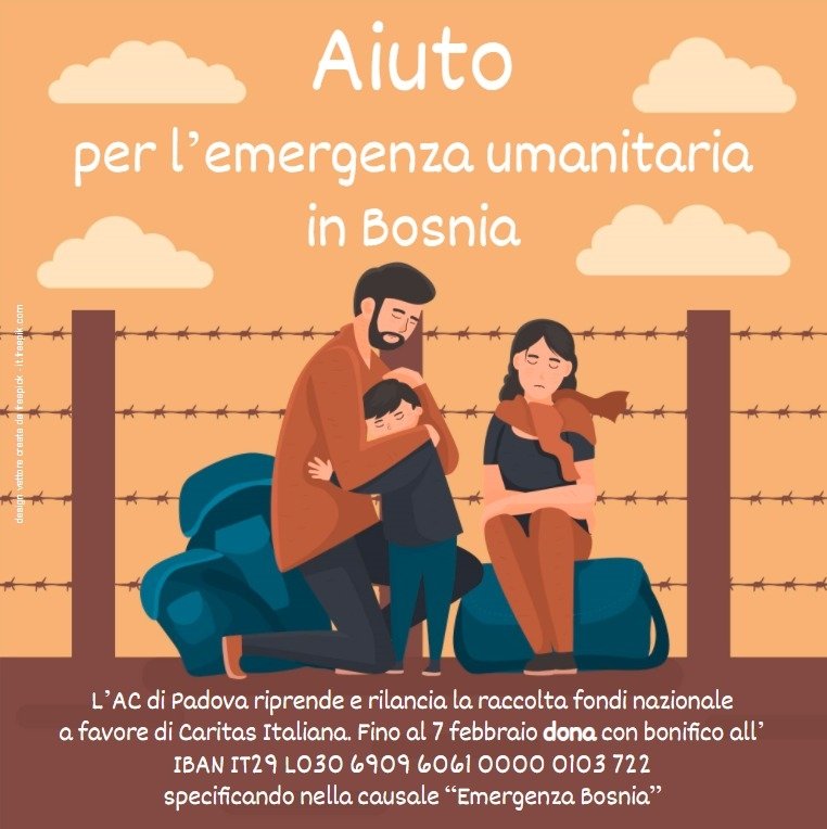 SOS emergenza umanitaria in Bosnia. <a href="/acpadova/">Azione Cattolica - Diocesi di Padova</a> rilancia l'appello a favore di <a href="/CaritasItaliana/">Caritas Italiana</a>. Info: acpadova.it/articoli/2020-…
#ChiesadiPadova 
#EmergenzaBosnia <a href="/CaritasPadova/">Caritas Padova</a> <a href="/AC1868/">Azione Cattolica</a>