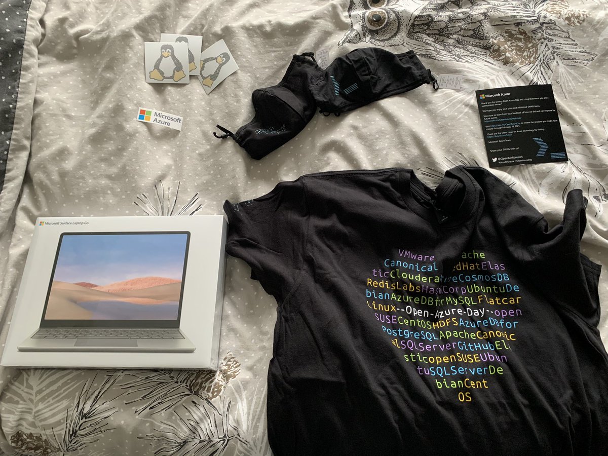 OfficialCookJ's tweet image. Got my SWAG and prize from @OpenAtMicrosoft #OpenAzureDay. Great day of content and then to win this top prize (Surface Laptop Go 😮😁). Microsoft events have definitely got me through 2020, they will get me through 2021 #LinuxOnAzure