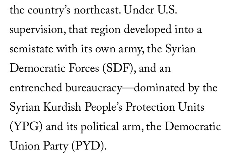 4/ i also disagree with the description of US policy in NE Syria: there was no proactive process to build a ‘statelet’, or to force Assad to accept NE autonomy. There was just a very simple military goal: defeat ISIS. Any other consideration was postponed for later.