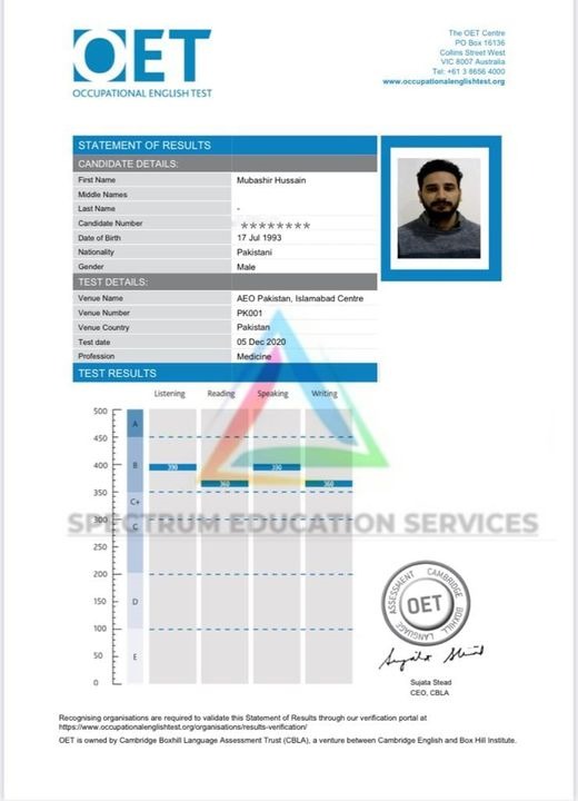 Spectru80660344's tweet photo. Spectrum Education Services I-8 Markaz Islamabad congratulates Dr. Mubashir on his success in OET exam.
Contact for details
03165681780
0512719075
#OET #SpectrumEducation #english
#Bahriauni #britishcouncil #onlineclasses #languageclasses #spokenenglish #ielts #toefl https://t.co/JYr8npru8Y