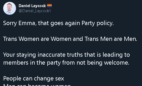  #nooneissayingsexdoesntexist but this Green Party person says that humans can change sex. It's policy. Who can argue with policy?