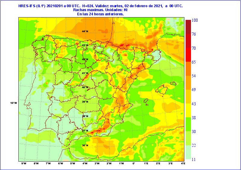 AEMET_SINOBAS's tweet photo. Hoy las rachas serán intensas en diversas zonas de Península y Baleares. El martes y el miércoles el viento amainará en general, aunque todavía soplará con rachas muy fuertes en zonas del norte y noroeste peninsular, principalmente. (HRES-IFS) https://t.co/l3tdTmp7uJ
