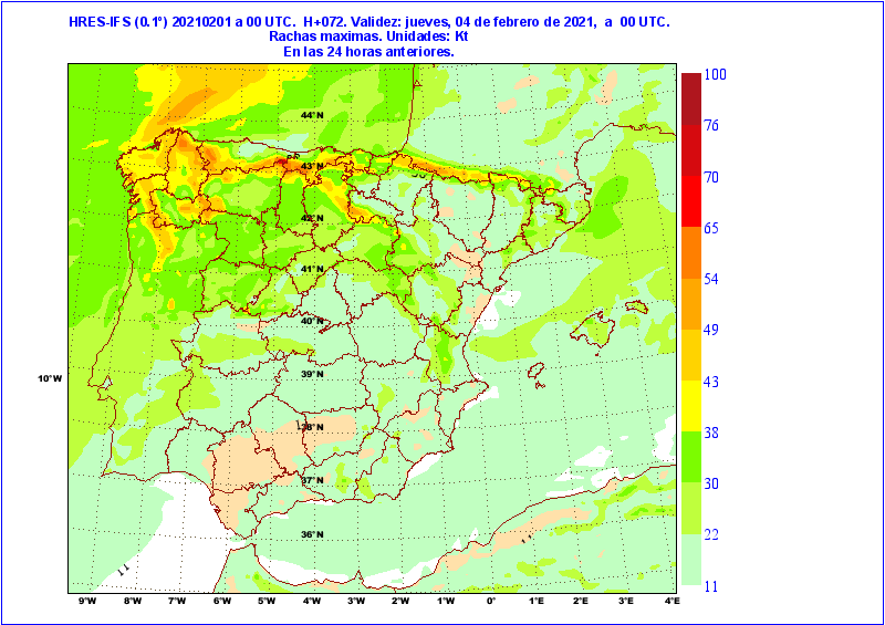 AEMET_SINOBAS's tweet photo. Hoy las rachas serán intensas en diversas zonas de Península y Baleares. El martes y el miércoles el viento amainará en general, aunque todavía soplará con rachas muy fuertes en zonas del norte y noroeste peninsular, principalmente. (HRES-IFS) https://t.co/l3tdTmp7uJ