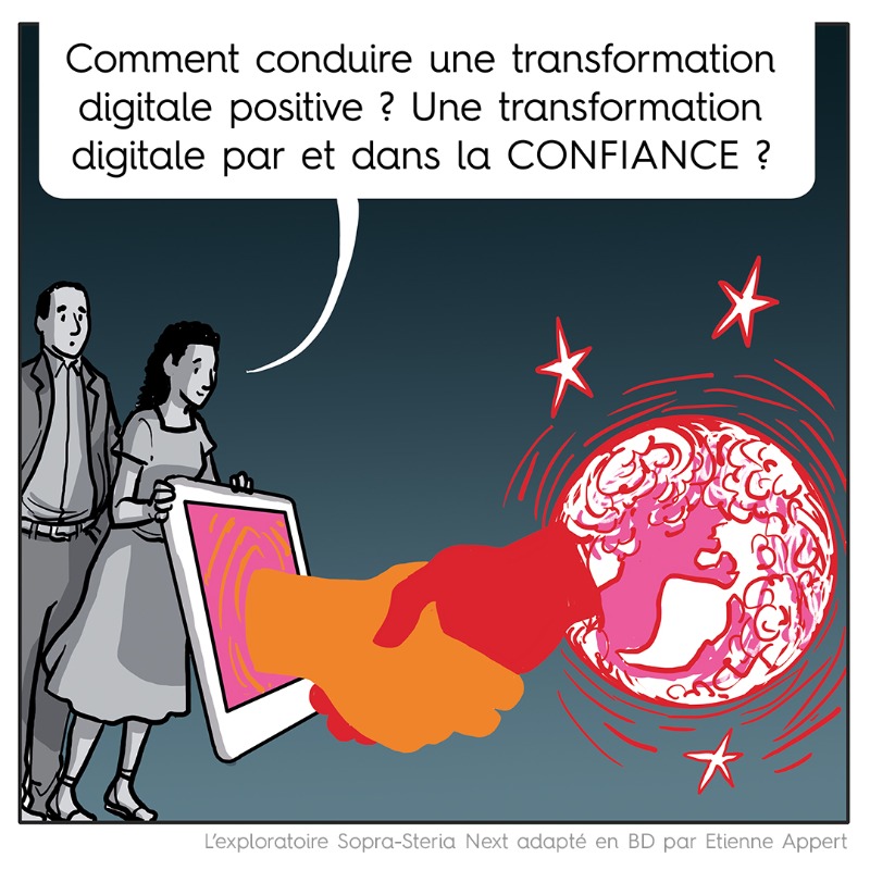 SopraSteria_fr's tweet photo. Découvrez la 2nde partie du 1er épisode de notre BD "Une #éthique #numérique" sur les effets de la #transfonum. Pour aller plus loin, retrouvez le point de vue de @FloranVadillo, Directeur Conseil Ethique et Souveraineté chez Sopra Steria Next ⬇️