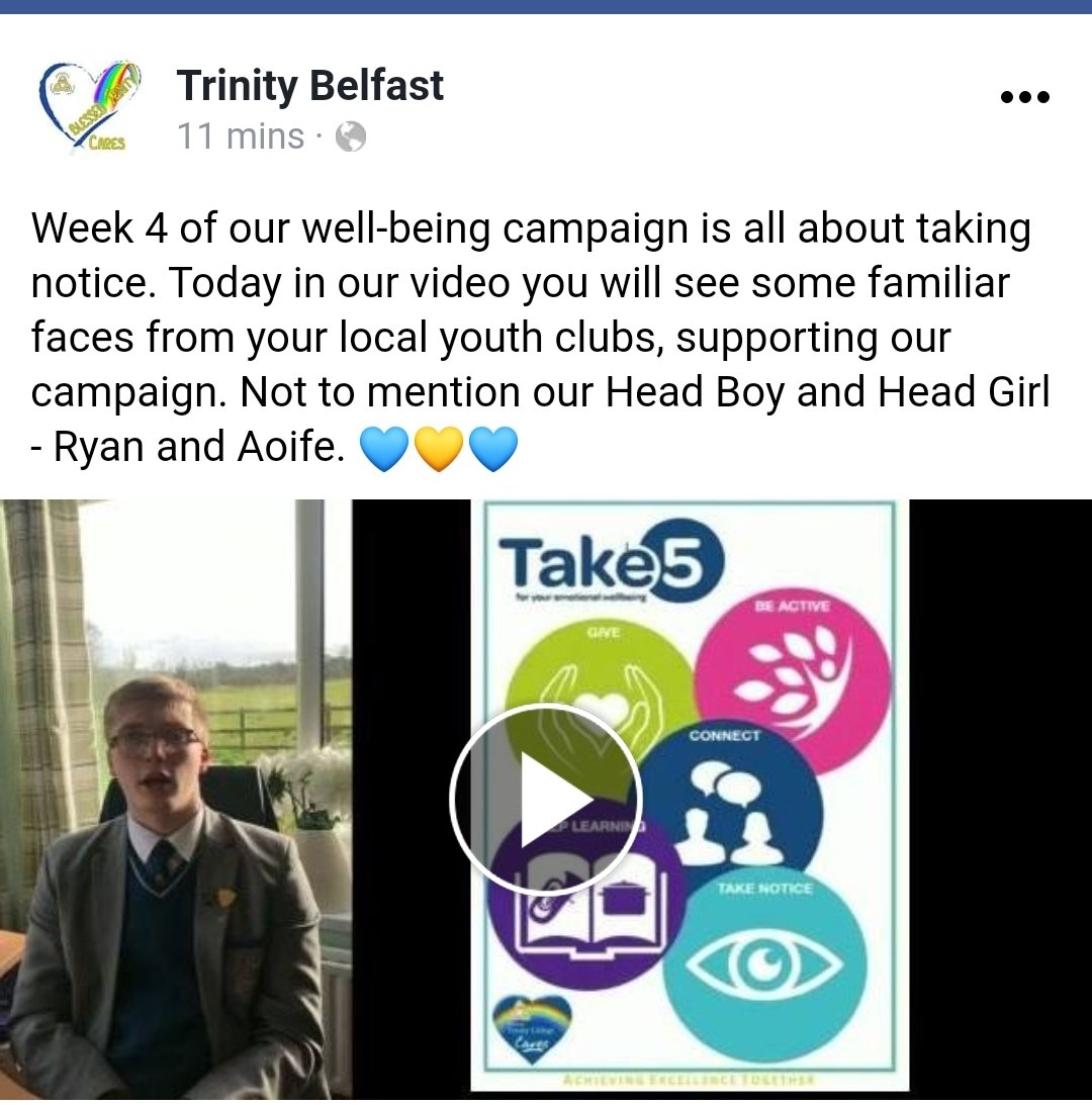 m.facebook.com/story.php?stor…

Many thanks <a href="/ayebelfast/">ArdoyneYouthEnterprise</a> <a href="/youth_let/">Let Youth Lead (LYL)</a> <a href="/JohnPaulYC/">John Paul Youth Club</a> <a href="/ArdoyneYC/">Ardoyne Youth Club</a> 
Week 4 of Blessed Trinity Colleges Take 5 5 Ways to Wellbeing Campaign - taking Notice.