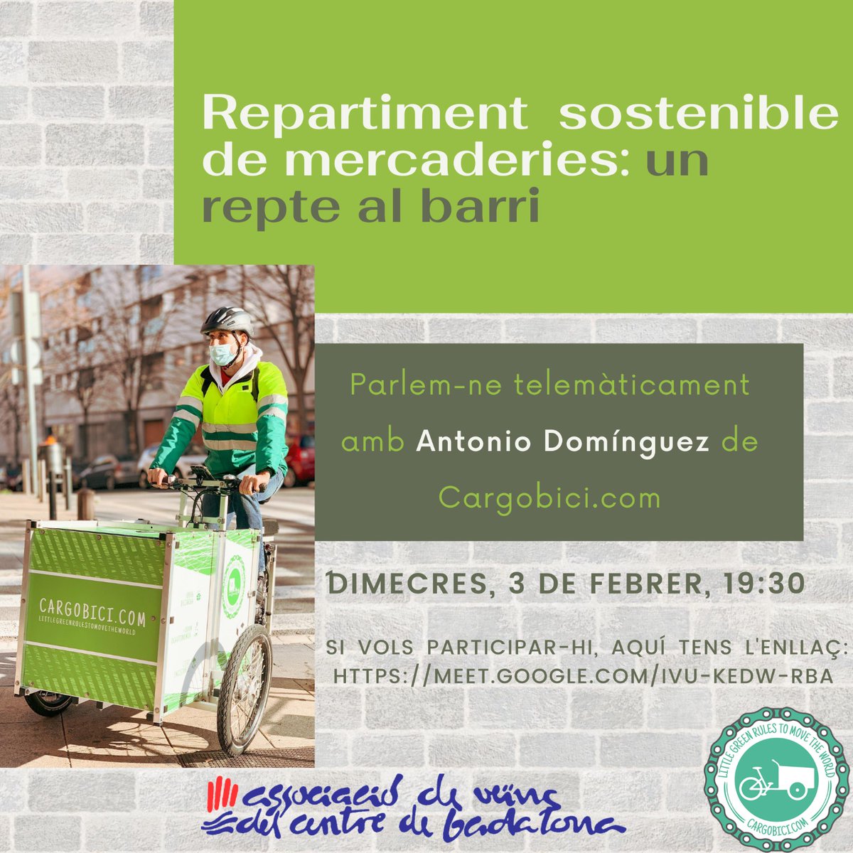 L'últim quilòmetre de distribució i carrers prioritat vianants, poden conviure?  És imprescindible.
Coneixent noves experiències,  parlem-ne:
 meet.google.com/ivu-kedw-rba 👈
Us hi esperem. <a href="/ImmobilitatBDN/">Immobilitat Centre</a> <a href="/FAVBBadalona/">F.A.V.B.(Badalona)</a> <a href="/BadaCentre/">BadaCentre</a> <a href="/bdncom/">Badalona Comunicació</a> <a href="/Totbadalona/">TOT Badalona</a> <a href="/IndependentBDN/">L'Independent de Badalona</a> <a href="/DiarideBadalona/">Diari de Badalona</a>