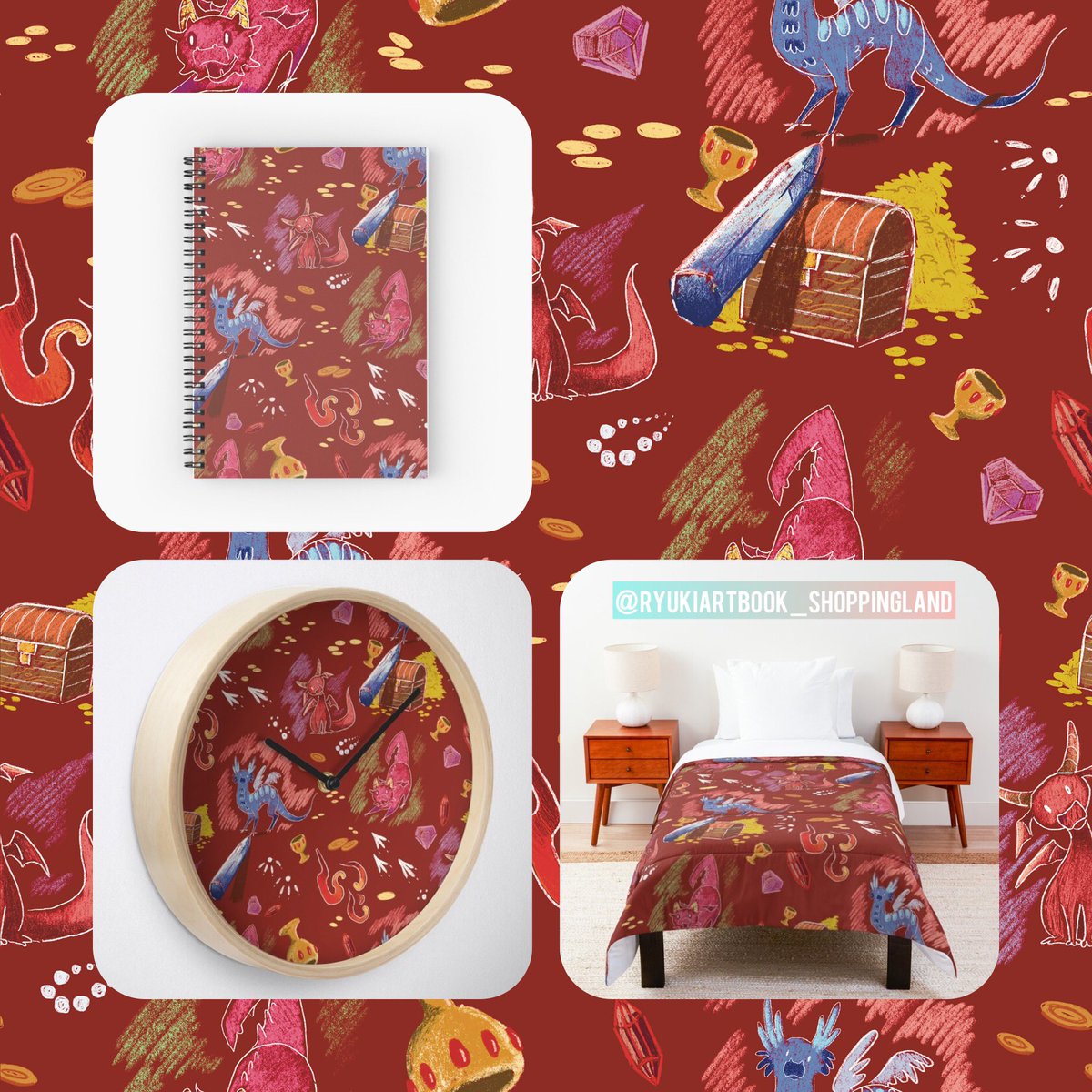 RShoppingland's tweet image. Cute and sweet little dragons, treasure collectors, drawn by the skilled hands of a child, armed with chalks.

#Redbubble—&amp;gt; redbubble.com/shop/ap/684209…
.
#dragon #endlesspattern #1febbraio #childillustration #pattern #forkidz #supportartist #shoppingonline #shopping #giftideas #gift