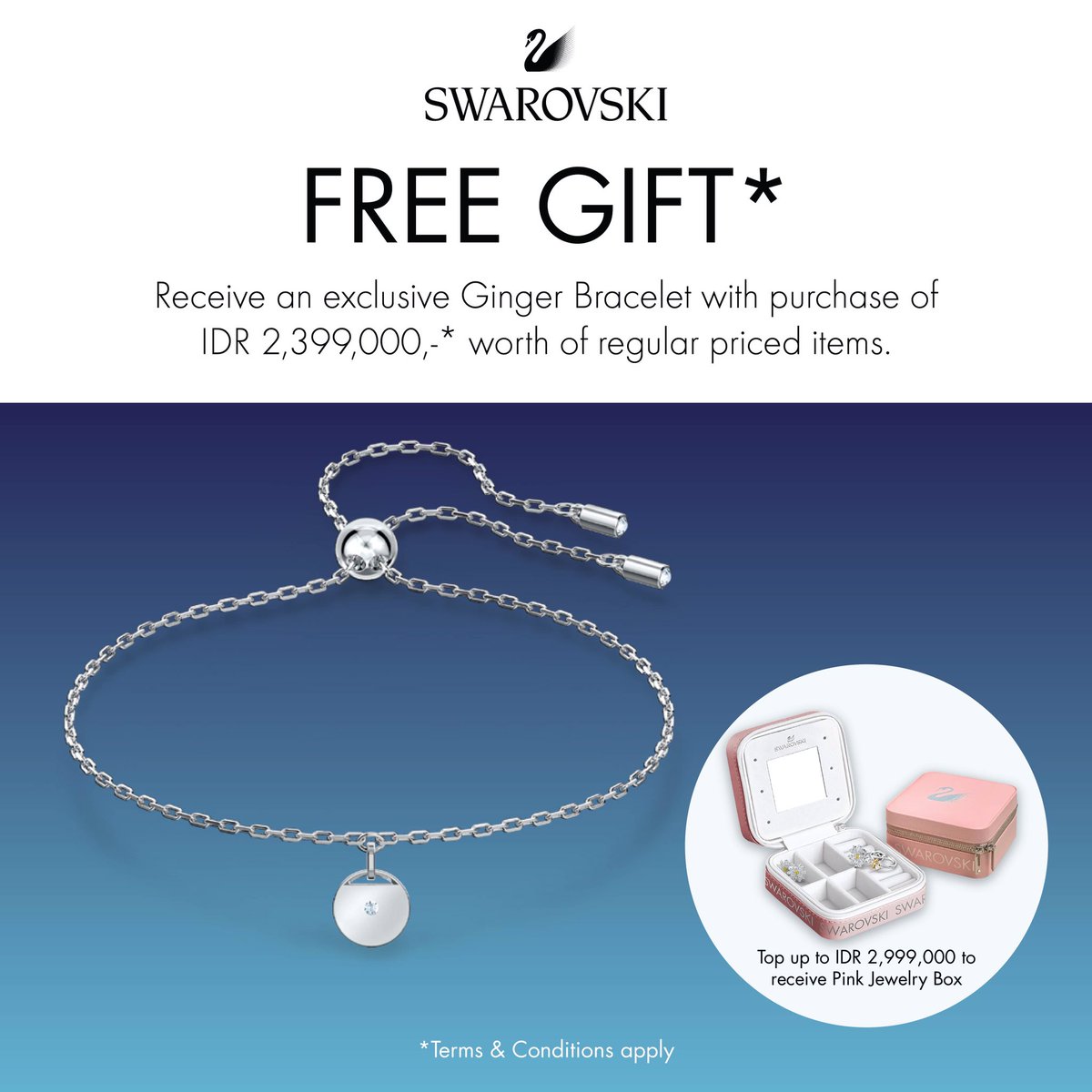 PondokIndahMall's tweet photo. A special gift for your special one. Celebrate Valentine’s Day with Swarovski and receive exclusive Ginger Bracelet and Jewelry Box when you spend IDR 2,999,000 only at Swarovski store. #SparksDelight #StillBeStylishAtHome. https://t.co/ZiTDZIIjnq
