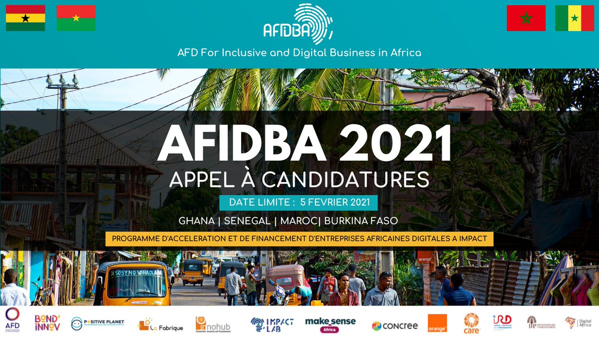 orangeafrica's tweet photo. [#AFIDBA2021] Votre #startup se situe au Ghana, au Sénégal, au Maroc ou au Burkina Faso ? Postulez à l'appel à projets d'@AFIDBA_, programme d'accélération d'entreprises africaines #digitales et #inclusives 👉 https://t.co/uVcZ1fenyp https://t.co/SiP7deWzO4