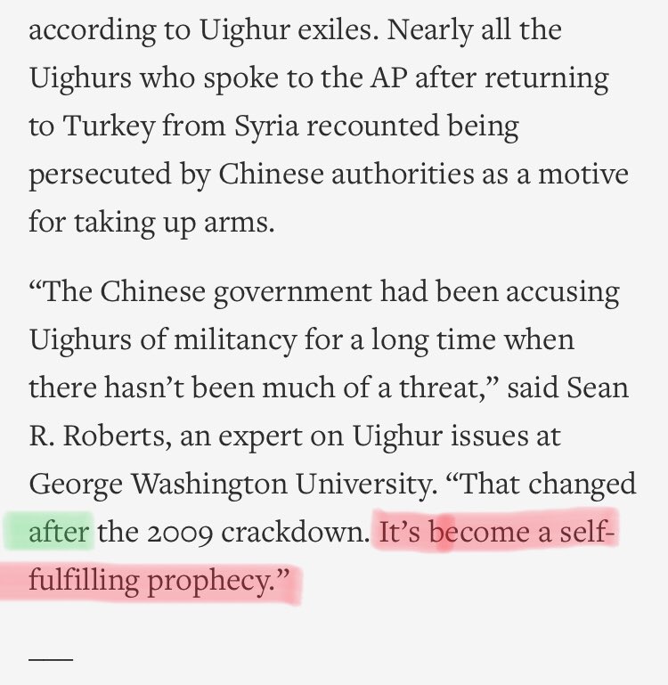 China created the terrorists by cracking down on xinjiang after the terrorist attacks, thereby causing the terrorism, that’s how self fulfilling prophesies work...