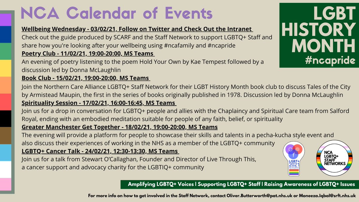 NCAlliance_NHS's tweet image. STAFF: This week sees the start of LGBT History Month and the NCA will be celebrating with a series of great virtual events organised by our #LGBTQ+ staff network. Make sure you show your support and get involved! More details here: ow.ly/CWbX50Dmhc2 #NCAPride
 
#LGBTHM21