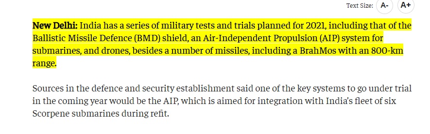 In fact  (DRDO) is working on plans to expand the program in 2021. India is not only working on "Offensive" capabilities but also on "Defensive" includes Ballistic Missile Defence (BMD) systems. Post-February Standoff (2019)  Strategic Nuclear Command working hard (3/4)