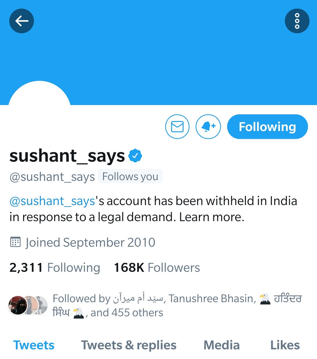 Actor  @sushant_says's twitter account withheld too.