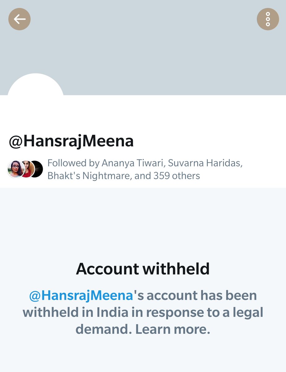 Even  @HansrajMeena's twitter account is withheld