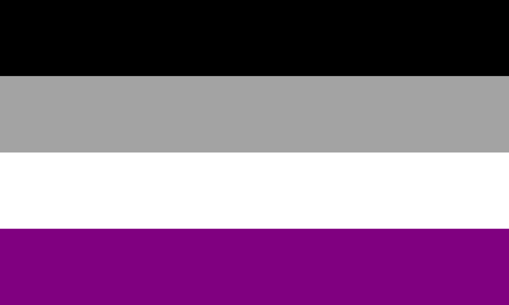 The colours of the asexual flag are:- black (for asexuality)- grey (for grey-asexuality and demisexuality)- white (allosexual partners and allies)- purple (for community)It was designed in the summer of 2010 by a user on Asexuality Visibility Education Network (AVEN) (2/8)