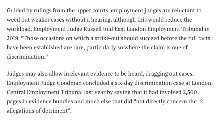 11/ The author is very much vexed by Anyanwu & the HL's warning against the striking out of discrim claims save exceptionally. He worries this means discrim claims are brought safe in the knowledge they won't be struck out & will go to trial.