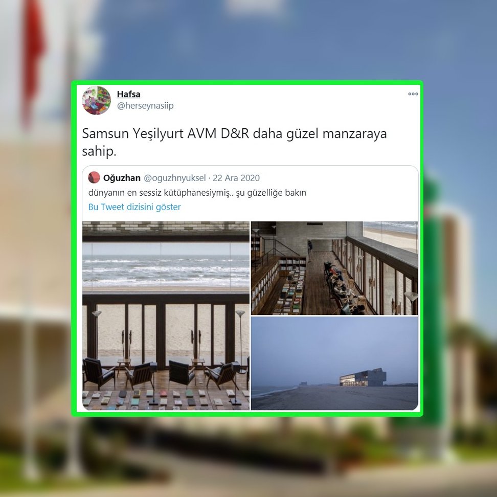 YesilyurtAVM's tweet photo. @herseynasiip Bizce de Yeşilyurt AVM D&amp;R manzarası daha güzel 😎😎

Sizleri de bu güzel manzara eşliğinde alışverişin keyfini çıkarmaya davet ediyoruz! 👋

#samsun #atakum #alışveriş #manzara #kitap https://t.co/HubGAE4dSj